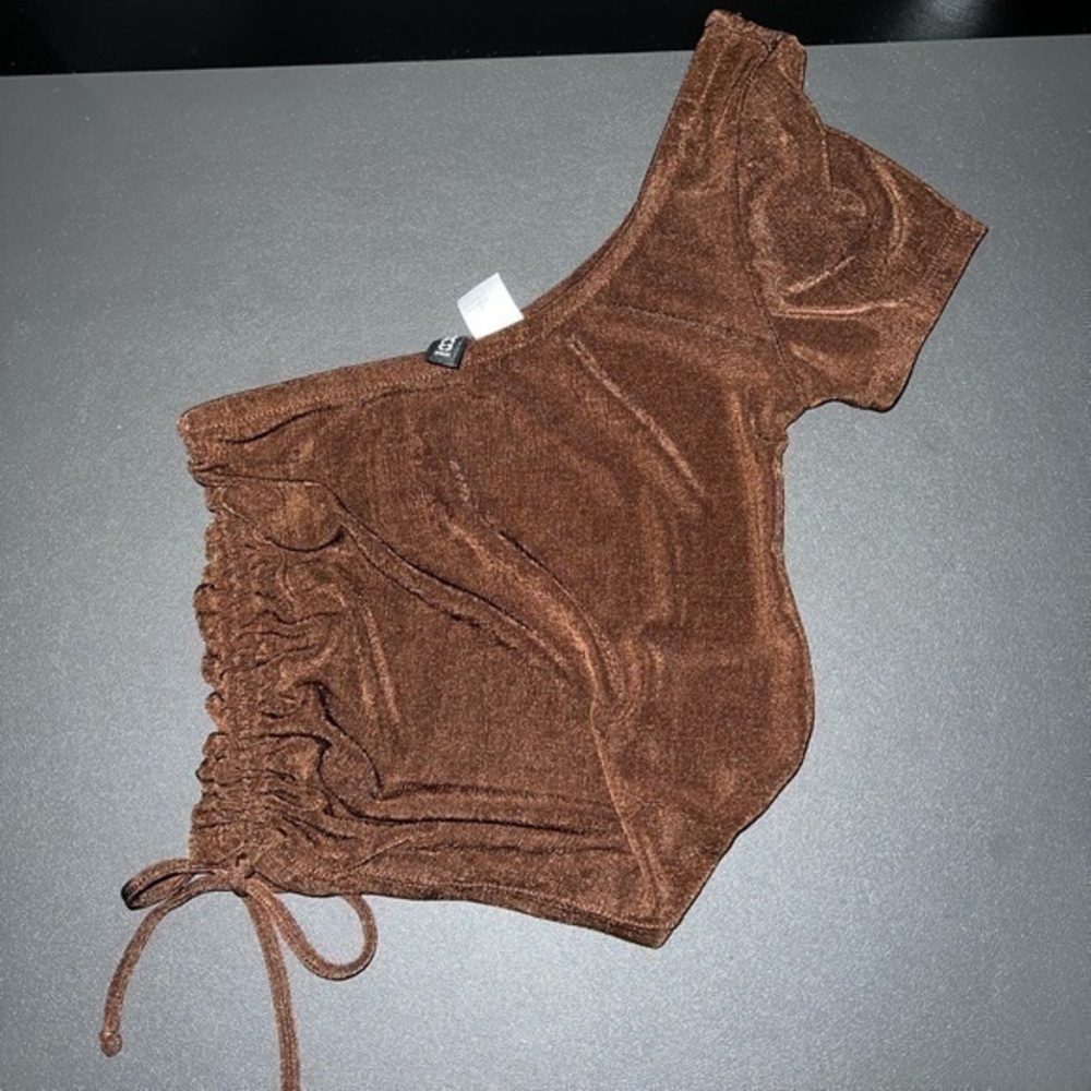 Brown shiny one shoulder crop top H&M XS
